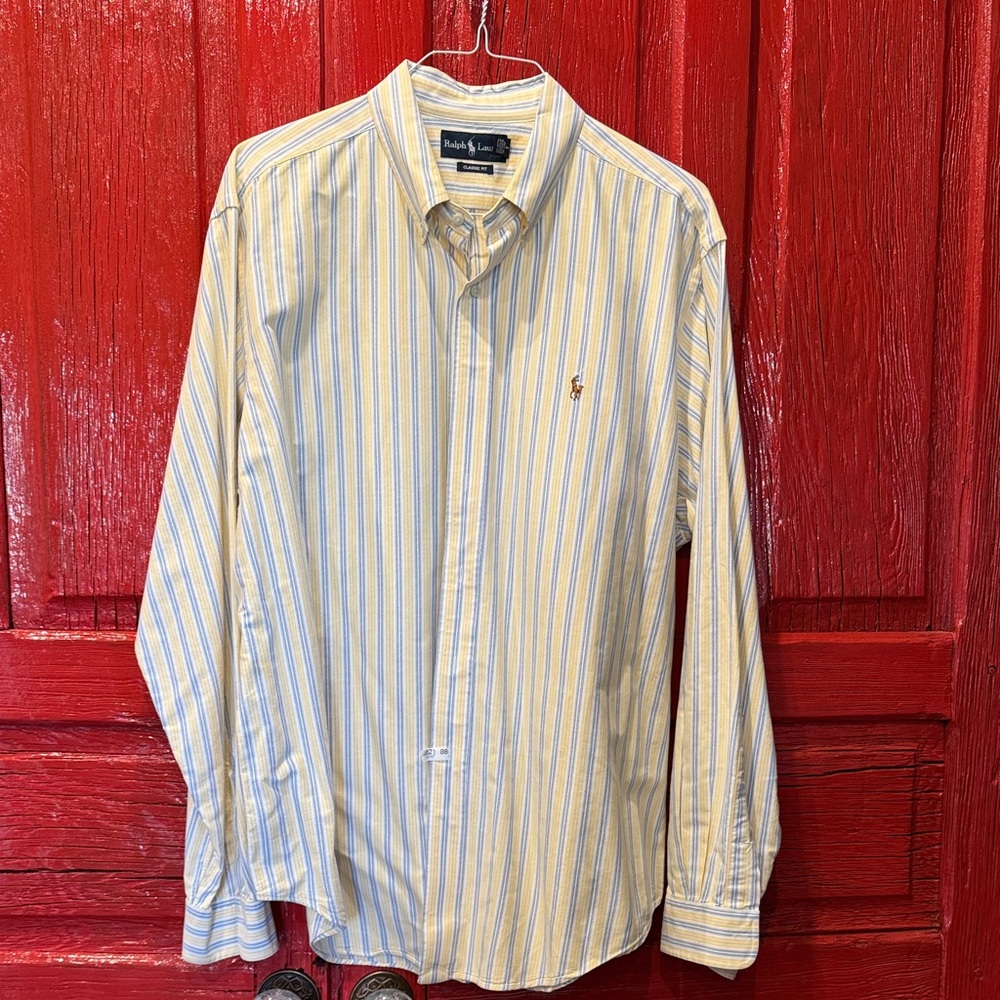 Polo by Ralph Lauren Men's Striped Shirt in Blue and Yellow